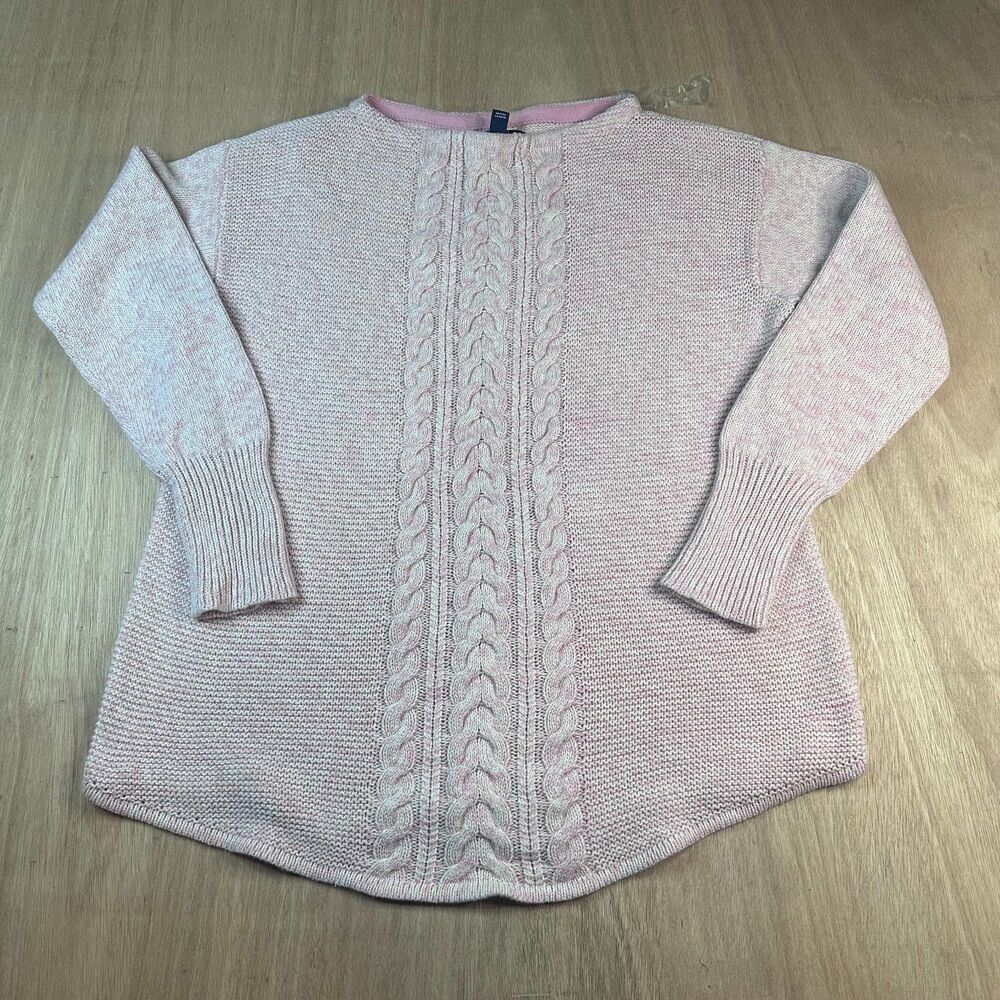 Chaps Women's M Sweater Pink Cable Knit Cotton Blend Fall Winter Layering